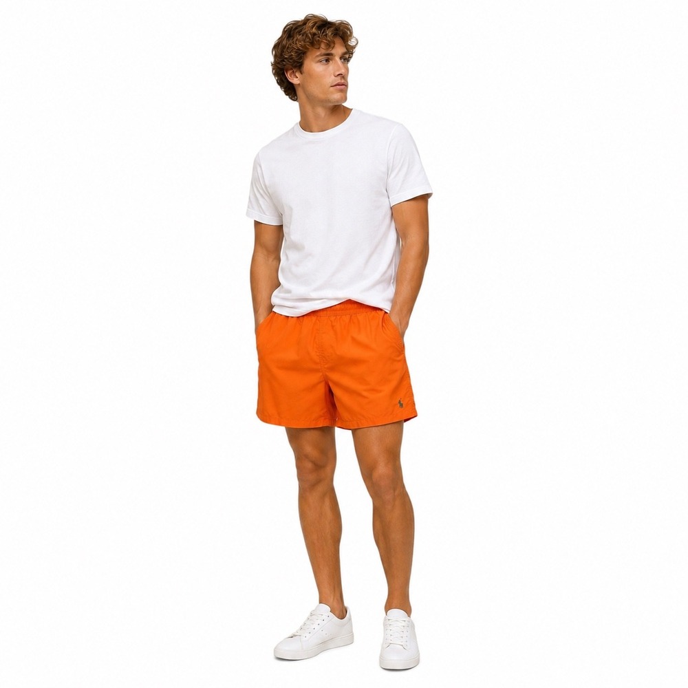 Polo Ralph Lauren Mens Orange Nylon Swim Trunks Mesh Lined Shorts Size Large